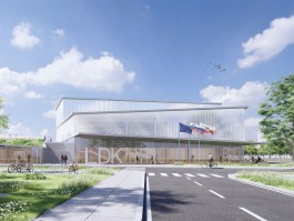 Exterior view of ice hockey hall building design in architectural visualization