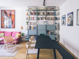 Freestanding steel storage object with shelves and cabinets designed by Studio Sadar